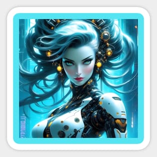 Biopunk Robot Girl Sticker